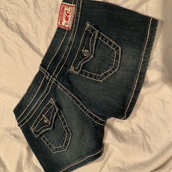 Miss Chic Jean Shorts w/ Gem Buttons - Picture 2 of 3